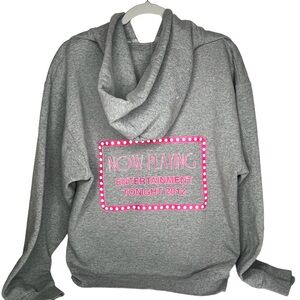 Jerzees Grey and Hot Pink Entertainment Tonight Hoodie Sweatshirt Size Large